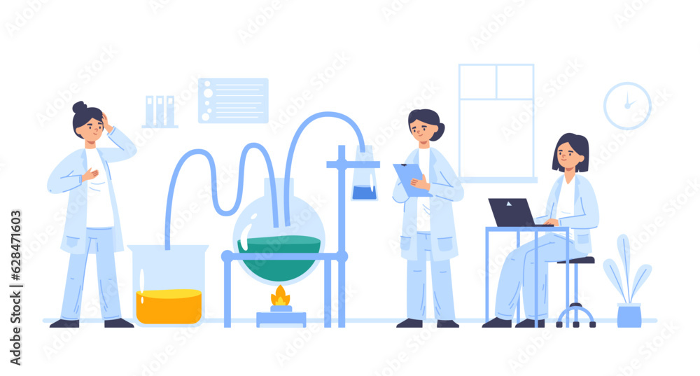 Laboratory research, medical innovation workers, biotech experiment concept