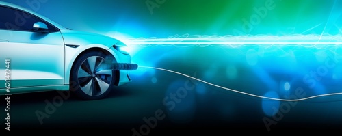 Electric car charge banner background. Electric automobile technology concept background, Generative AI