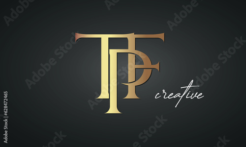 luxury letters TPF golden logo icon premium monogram, creative royal logo design photo