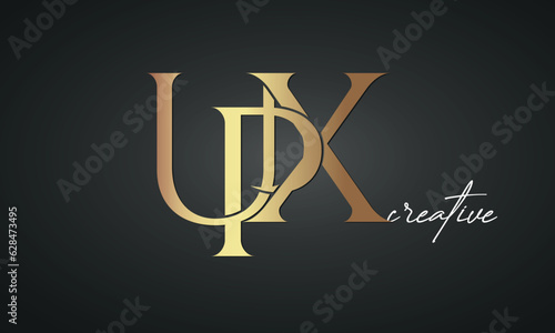 luxury letters UPX golden logo icon premium monogram, creative royal logo design photo