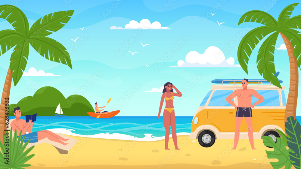 Obraz premium People at seaside resort beach, rest and relax