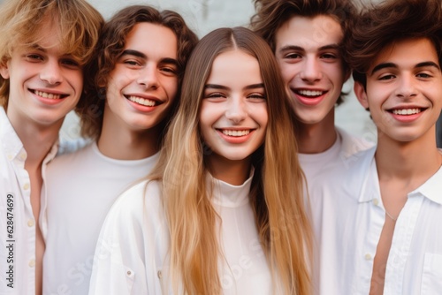 Candid Happiness: Young Men and Women Radiate Positivity in White Outfits with Drugcore Aesthetics