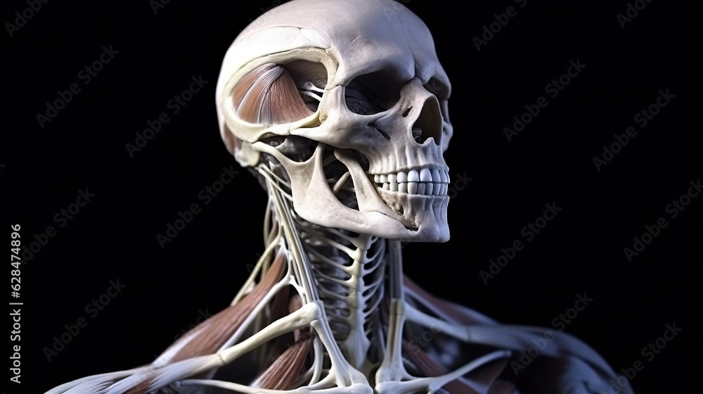 Anatomical structure of muscular system of human body, dark background. AI generated. Anatomical structure of muscular system of human body, dark background. AI generated.