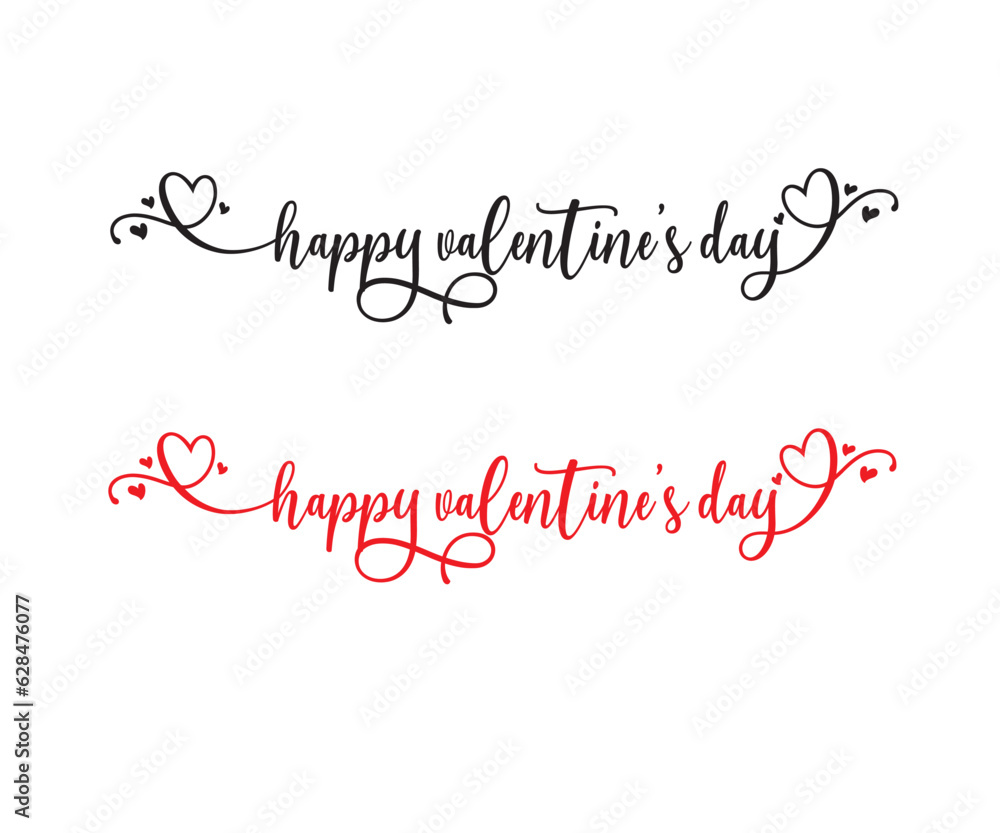 Valentines Day elegant paintbrush text banner. Valentine greeting card template with calligraphy happy valentine`s day and white heart in line on background. Vector illustration