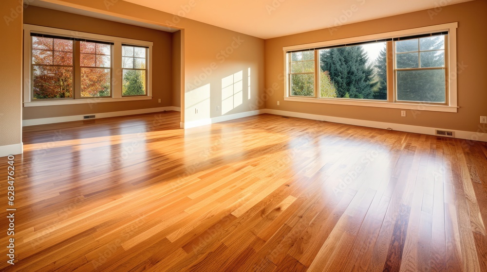 empty living room hardwood floor, generative ai