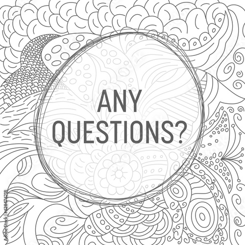 Any Questions Doodle Element Background Black White Circular Text
