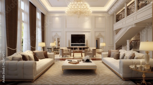 general view luxury living room interior, generative ai © Creative Station