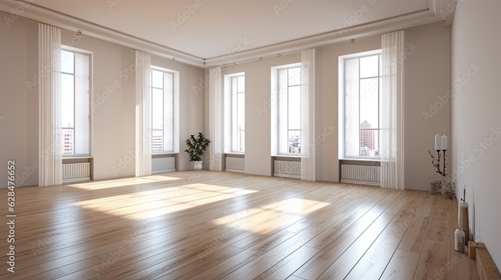 Obraz premium interior empty spacious living room white wall, generative ai