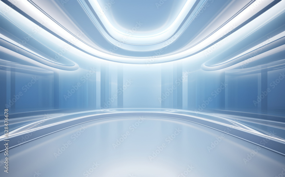 Minimalistic Blue Interior: Elegant Presentation Background with Built-In Lighting. Generative AI. Minimalistic Blue Interior: Elegant Presentation Background with Built-In Lighting. Generative AI.