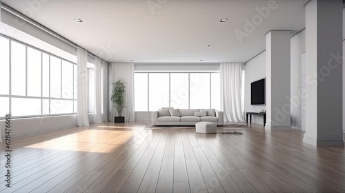 interior empty spacious living room white wall, generative ai © Creative Station