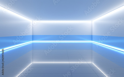 Wallpaper Mural Minimalistic Blue Interior: Elegant Presentation Background with Built-In Lighting. Generative AI. Torontodigital.ca