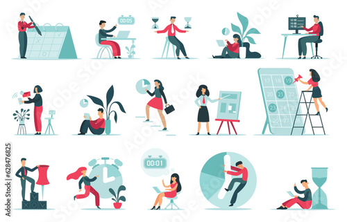 Schedule planning. Work timing strategy, office people planning work schedule, productive time management