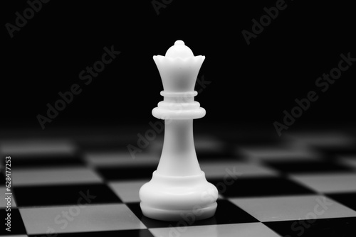 Elegant White and Black Chess Queen Close-Up