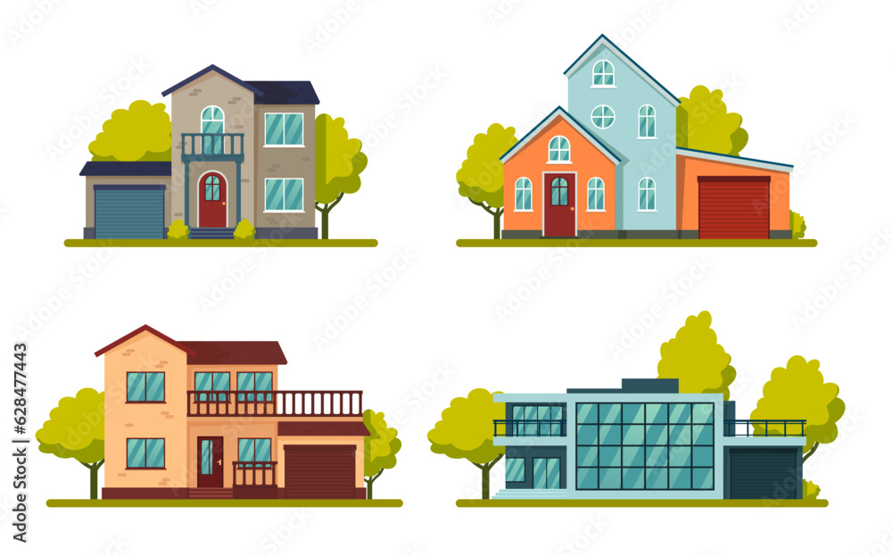 Suburban houses. Living real estate house, modern country villas
