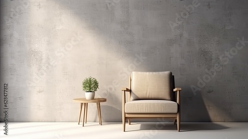modern minimalist interior armchair on empty, generative ai