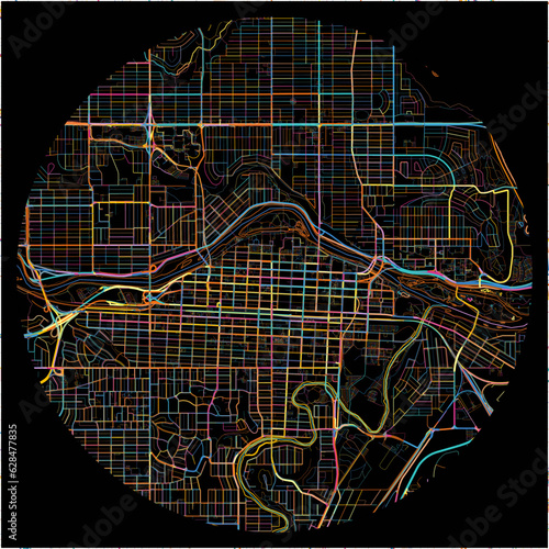 Colorful Map of Calgary, Alberta with all major and minor roads.