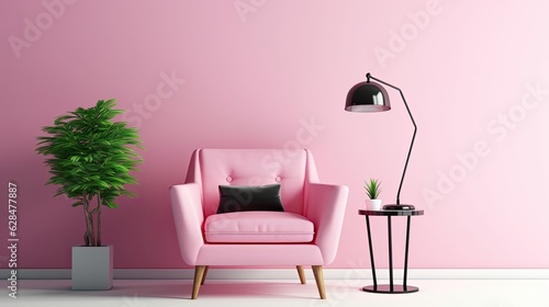 modern minimalist interior pink armchair on, generative ai