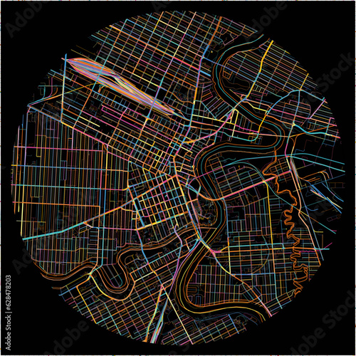 Colorful Map of Winnipeg, Manitoba with all major and minor roads.