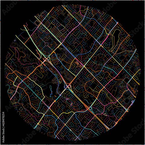 Colorful Map of Brampton, Ontario with all major and minor roads.