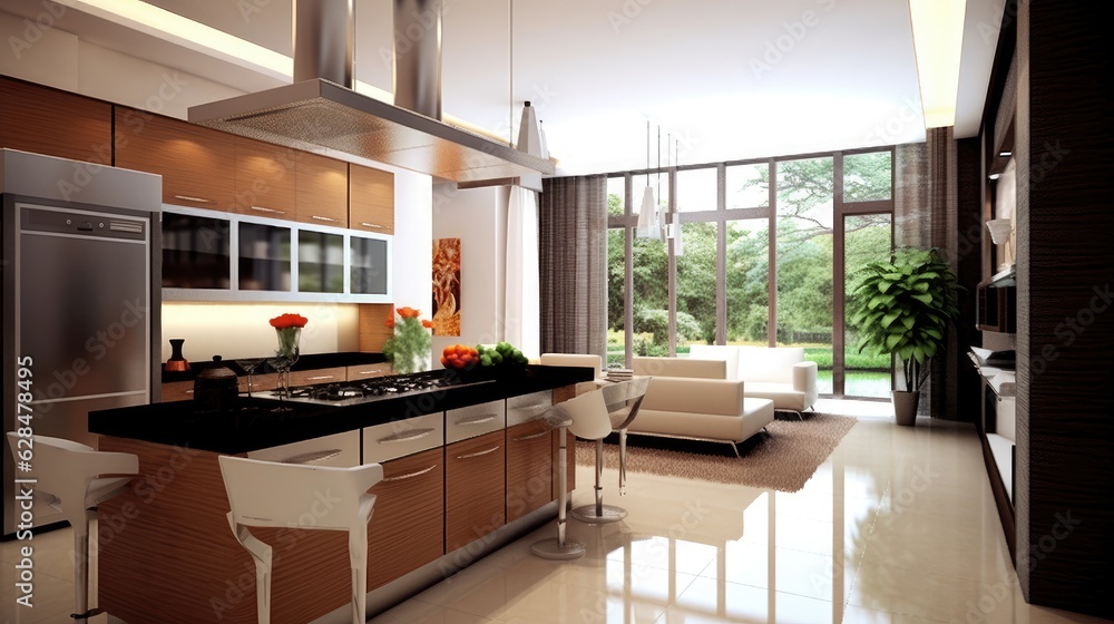 stylish kitchen interior modern furniture combination, generative ai
