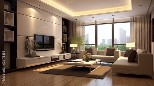 three dimensional render living room single, generative ai