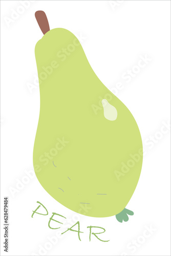 Juicy ripe yellow pear isolated on white background. Cartoon flat design