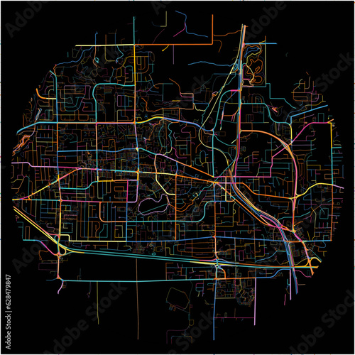 Colorful Map of Abbotsford, British Columbia with all major and minor roads.
