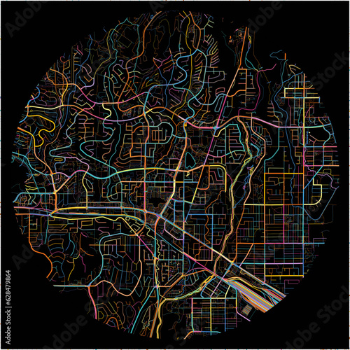 Colorful Map of Coquitlam, British Columbia with all major and minor roads.