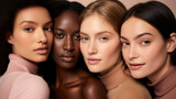 Closeup of a diverse group of women together. Skin care concept image. Generative AI.