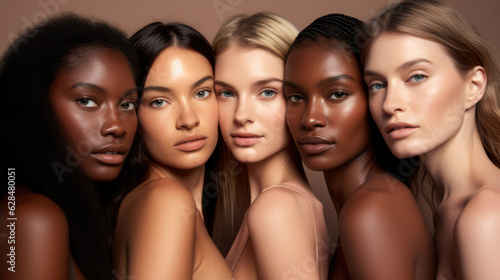 Closeup of a diverse group of women together. Skin care concept image. Generative AI. © JuanM