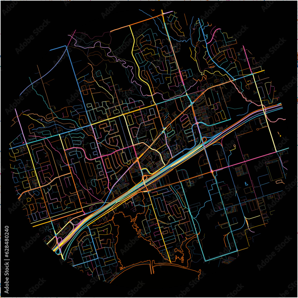 Colorful Map of Pickering, Ontario with all major and minor roads.