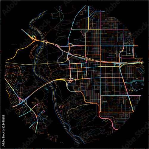 Colorful Map of Lethbridge, Alberta with all major and minor roads.