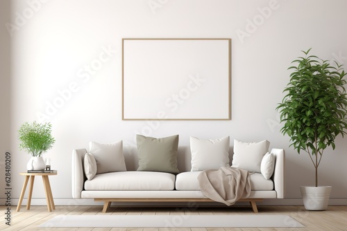 Large vertical poster frame mock-up on bureau   Gallery wall mock-up in cosy living room interior  frame mock-up  3d render  Generative AI