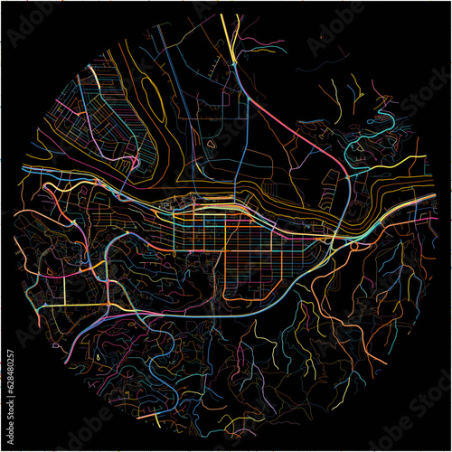 Colorful Map of Kamloops, British Columbia with all major and minor roads.