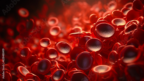 Red blood cells floating freely inside the vessels of the human body. AI generation
