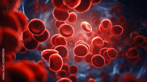 Red blood cells floating freely inside the vessels of the human body. AI generation
