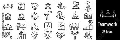 Teamwork Web Icons. Team Building, Human Resources, Strategy, Work, Bussines. Vector in Line Style Icons