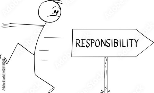Person Running Away From Responsibility, Vector Cartoon Stick Figure Illustration