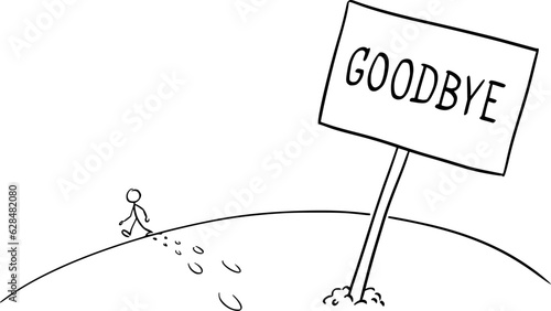 Unhappy Person Leaving or Walking Away with goodbye, Vector Cartoon Stick Figure Illustration