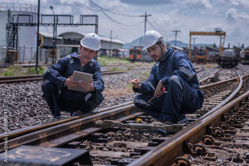 Fotografie, Obraz Engineer sitting on railway inspection