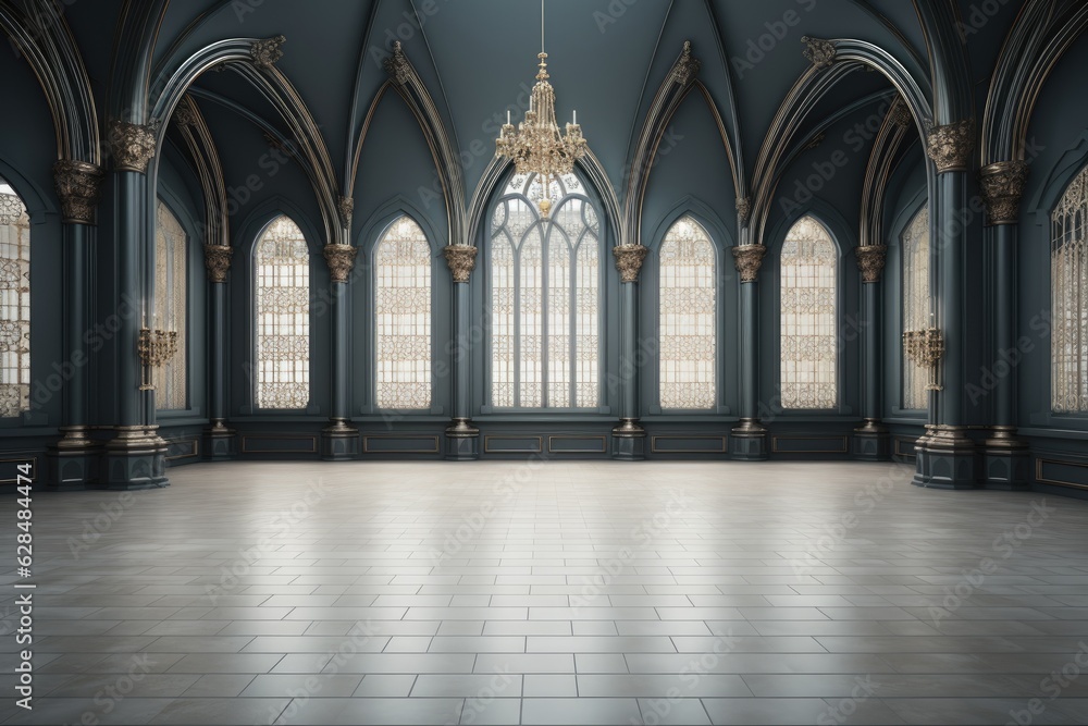 Empty Castle Hall Background with copy space. Generative AI