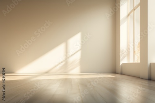Empty room for interior design decoration with wooden floor, beautiful light from the window.