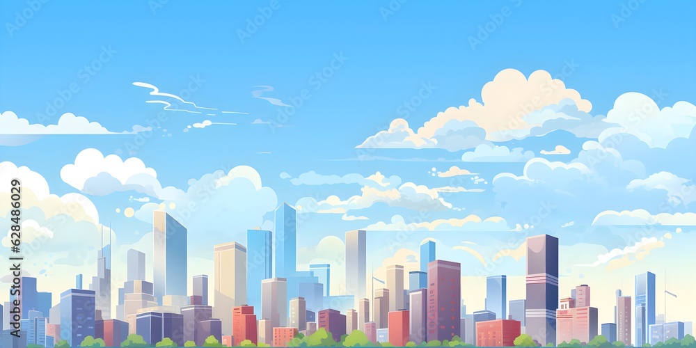 Modern city flat vector landscape created with Generative AI technology