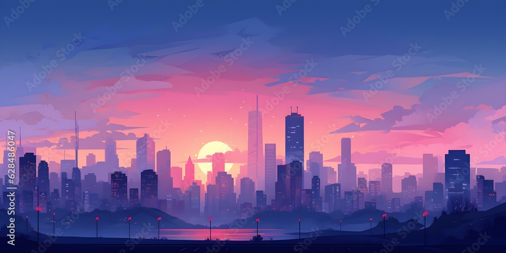 Modern city flat vector landscape created with Generative AI technology Modern city flat vector landscape created with Generative AI technology