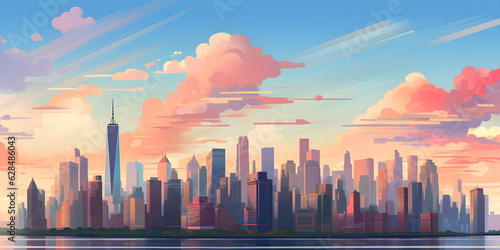 Modern city flat vector landscape created with Generative AI technology