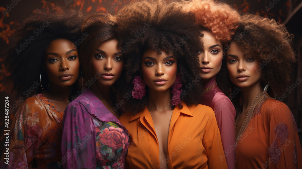 Portrait of Young Women with Various Afro Hairstyles.generative AI Portrait of Young Women with Various Afro Hairstyles.generative AI