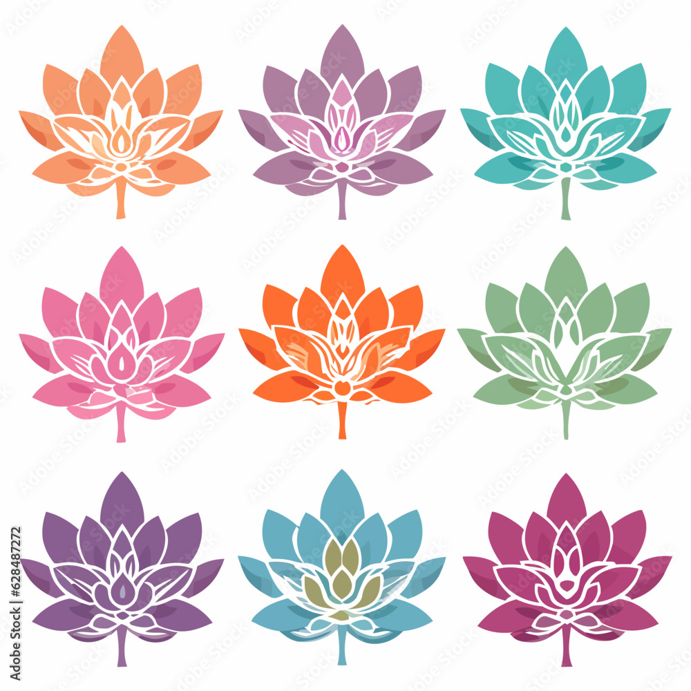 Flower icons set. Abstract colorful flowers on white background. Flower collection