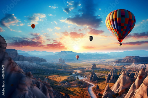 Vivid hot air balloons soaring over picturesque landscapes, a sight to behold.