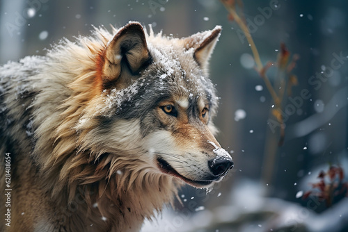 Close-up of a powerful wolf. Generative AI © cwa