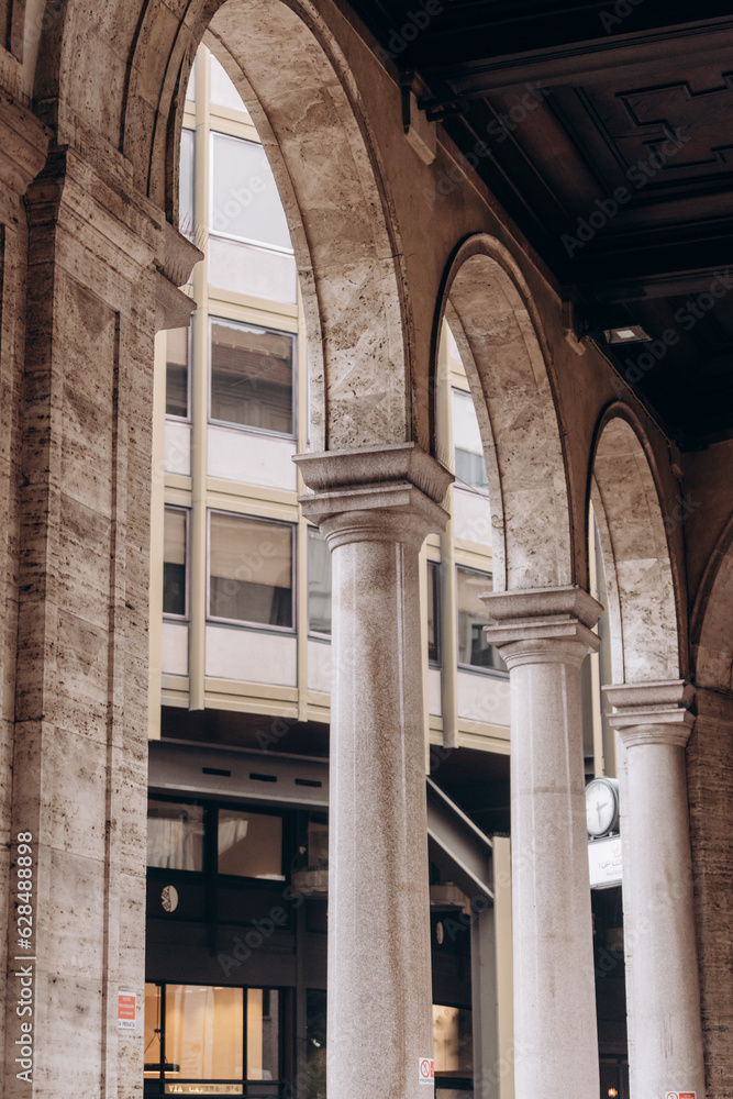 Architecture in the historical part of Milan, vertical view
